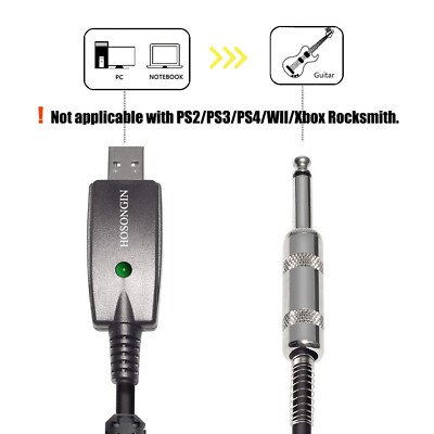 Cable USB A Jack 6.35 Mm (1/4") - Interfaz Para Conectar Guitarra O Bajo Al PC/Mac, 3 Metros, Plug & Play