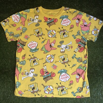 2020 Nickelodeon SpongeBob Patrick Sandy AOP Yellow T-Shirt Size Large