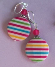 candy stripes MOTHER OF PEARL Berry crystal earring SP LEVERBACK artisan