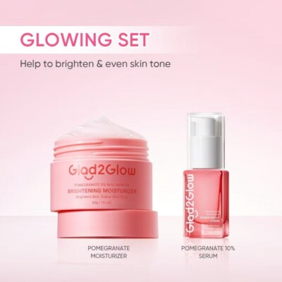 Glad2Glow 2 In 1 Basic Skincare Set Brightening Glowing Moisturizer Facial Serum