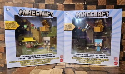 Minecraft Mob Head Minis - Villager Guarding Iron Golem & Spider Slaying Steve 