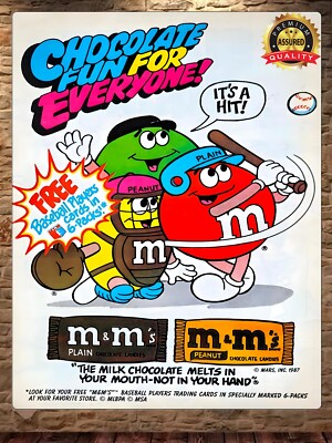 M&M's - Chocolate Fun For Everyone! - 1987 - Rare - Metal Sign 11