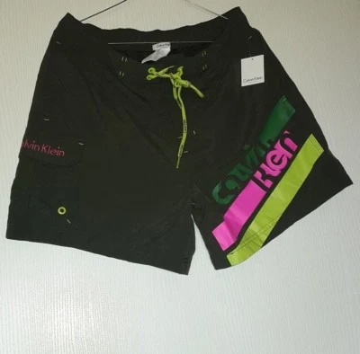 CALVIN KLEIN SHORT DE BAIN HOMME VERT KAKI TAILLE M - Photo 1/4