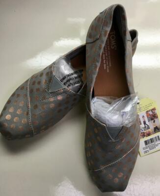 NWT Toms Classic Rose Gold Foil Polka-Dot Grey Canvas Slip-On Shoe 11M(10009714)