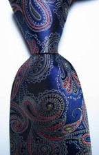 New Classic Paisley Dark Blue Red White JACQUARD WOVEN Silk Men's Tie Necktie