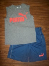 Boys PUMA 2-Pc Shirt  Shorts Outfit - Size 5 - MSRP 34 - Gray  Navy Blue