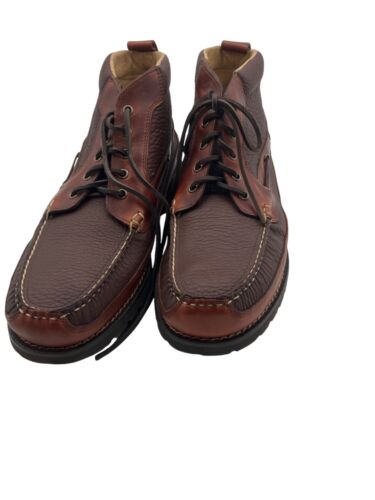 Mens Leather Moc Toe Lace-Up Boots Brown Made In El Salvador- 14