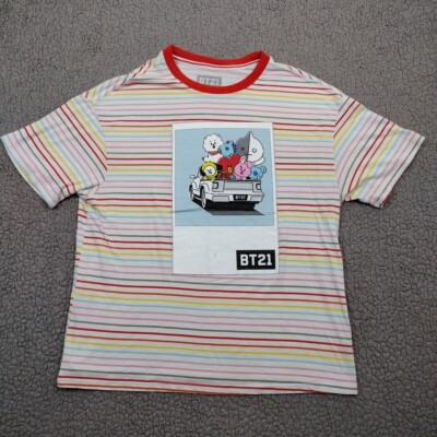BT21 Shirt Mens Small Striped Logo BT21 Graphic Tee K POP
