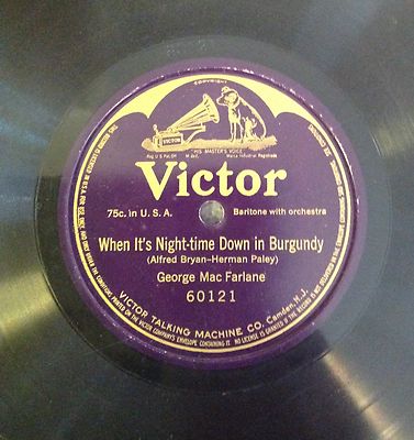78 RPM RECORD 1914 SINGLE-SIDED -VICTOR RECORDS -WHEN IT'S NIGHT TIME DOWN IN...