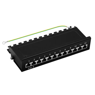 Patchpanel Cat.6 12-Port 1HE RJ45 geschirmt Desktop Aufputz schwarz ProfiPatch