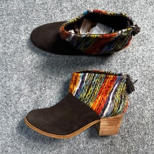 Toms Boots Womens 7.5 Brown Suede High Heels Block Zipper Closure Yarn Booties