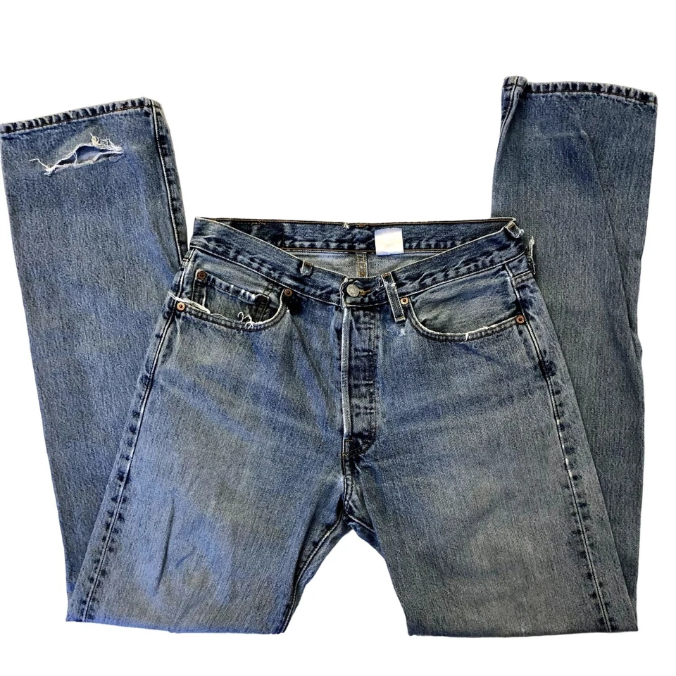 Vtg 80's Levis 501 XX DISTRESSED Blue Jeans BUTTON FLY Denim Pants 30/34 - Image 2 of 4