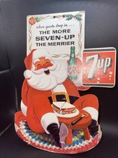 1964 Rare Vintage SANTA CLAUS Christmas 11x7.5  7Up Display Cardboard w Flaws