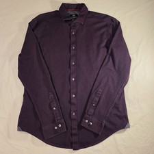 Hugo Boss Slim Fit Textured Long Sleeve Button Up, Men's Size XL, Navy Blue Red