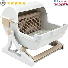 Semi-Automatic Cat Litter Box Eco-Friendly Resin Easy Clean Large Cat Toilet New