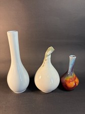 Lot Of 3 Fluted Art Pottery Bud Vases 