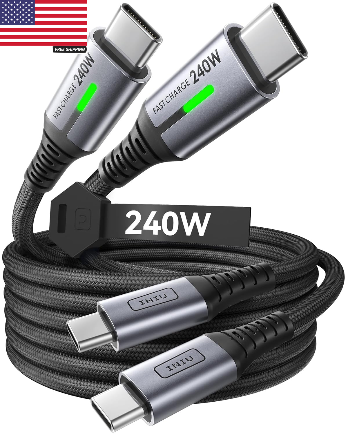 USB C to USB C Cable, 240W Fast Charging Type C Charger Cord, Braided USBC Cable-image