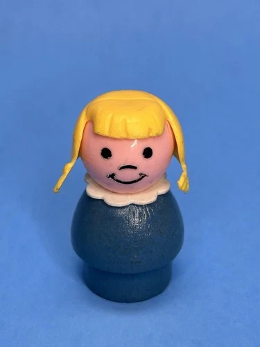 Blue Girl Blonde Braids Intact Vintage Fisher Price Little People