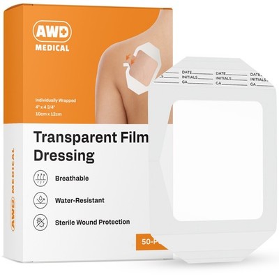 Transparent Film Wound Dressing 4''x4.75'' (3 Box Lot) 150 Pcs - New Exp 08/2026