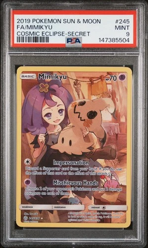 2019 POKEMON SUN & MOON COSMIC ECLIPSE SECRET #245 FULL ART/MIMIKYU PSA 9