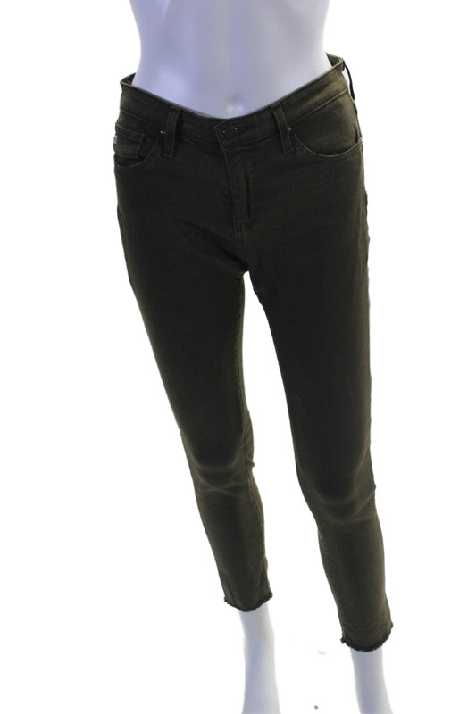 AG Women's Five Pockets Straight Leg Skinny Pants Olive Green Size 26