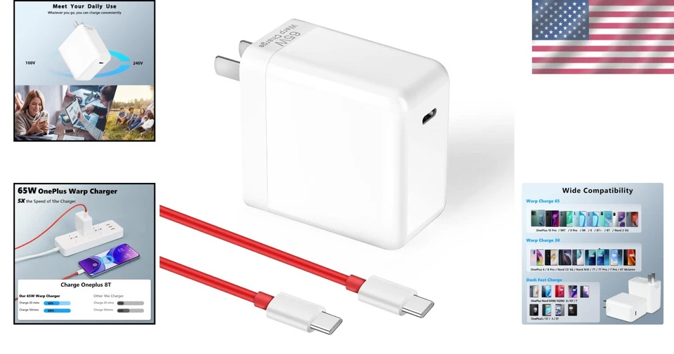 Cargador Warp Compacto 65W con Cable Largo Tipo C - Carga Rápida Fácil de Viajar Foto 2 de 4