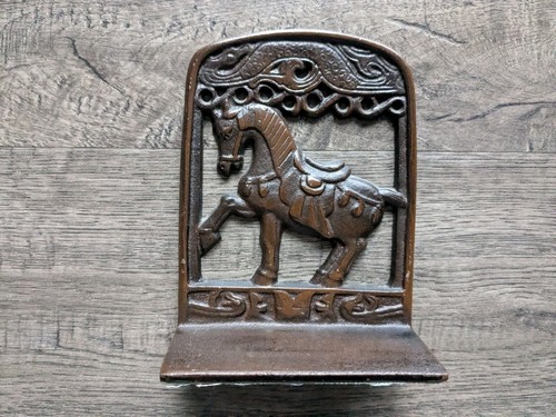 Vintage Bookend Heavy Bronze Horse with Saddle Book End