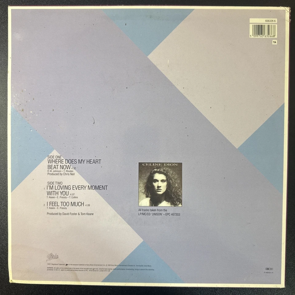 Celine Dion - Where Does My Heart Beat Now VINYL 12"  EX/EX 6563266 1990 UK - Image 2 of 2