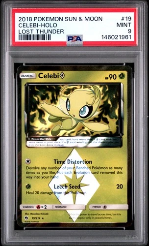 2018 POKEMON SUN & MOON LOST THUNDER #19 CELEBI-HOLO PSA 9