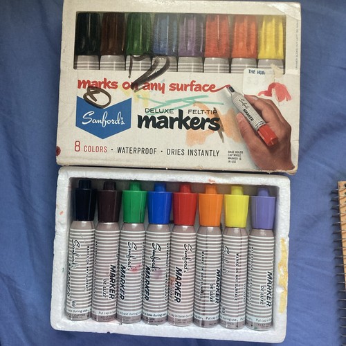 Vintage Sanfords Deluxe Felt Tip Markers Waterproof 8 Colors Box Set made in USA