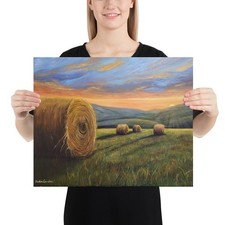 Sunset Hay Bales Giclee Print of Painting by Nadya Gordon