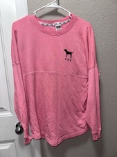 VS PINK LONG SLEEVE VARSITY CREW SWEATSHIRT LEOPARD CHEETAH PUP LOGO XS