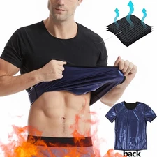 Men Short Sleeve Sauna Suit Sweat Body Shaper Compression Vest Sport Tank Top UK