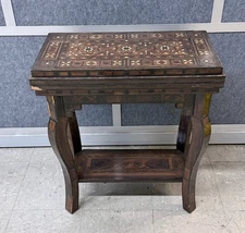 Rare Damascus Marquetry Chess & Game Table  Wood, Inlaid mother of pearl
