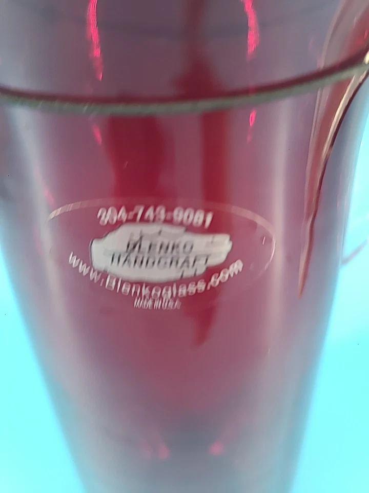 Blenko Millennium II Ruby Red Glass Vase Applied Handles Signed Numbered Tag - Image 3 of 4