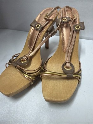 BCBGirls  Brazil Wood Heels Womens Size 9.5 Leather Upper Man Made Lining/sole