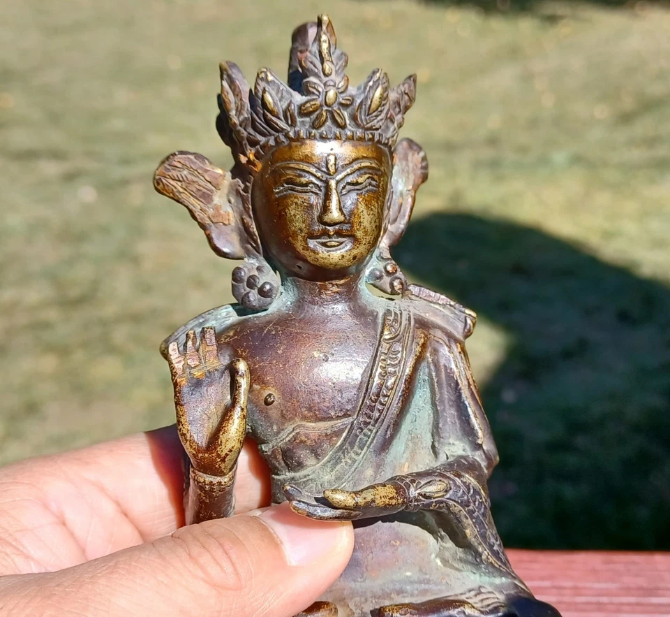 ⭕️ Rare 19th Century SINO TIBETAN Bronze,  Gilted Deity Vajrasattva - Image 2 of 4