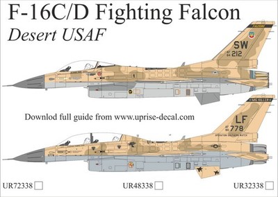1:32 Decal General Dynamics F-16C/D Fighting Falcon Desert USAF - UpRise UR32338