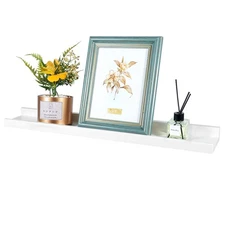 24 Inch White Floating Shelves Wall Mounted, Solid Oak Wood Shelf for Decor a...