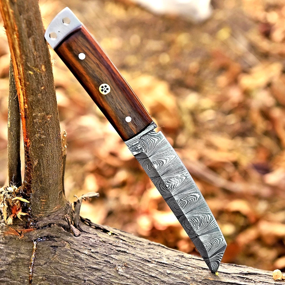 Custom Hand Made Forged Damascus Steel Fix Blade Hunting Tanto Knife UU 41 - Image 4 of 4