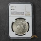 1934 Silver Peace Dollar $1 - NGC MS62 - Philadelphia