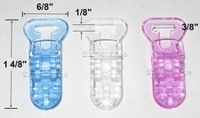 10 PACIFIER BADGE T CLIPS BIB HOLDER CLEAR BLUE PINK
