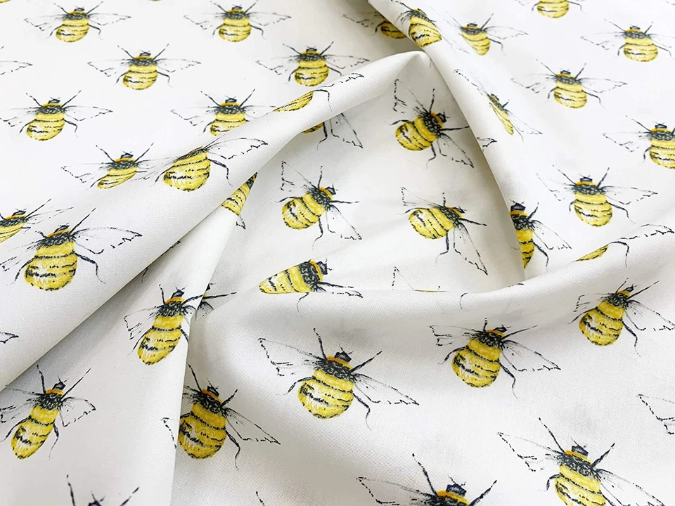 FABRIC REMNANT - Bumble Bees on Ivory Rose & Hubble Cotton Fabric - 1m Length - Image 4 of 4