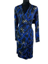 NWT Tahari Blue Luggage Dress Size S Knee Length Faux Wrap Sheath