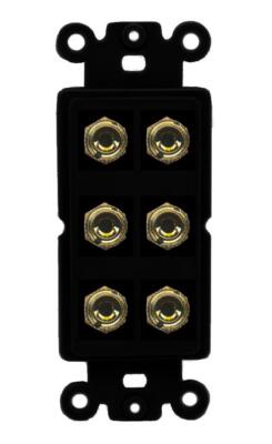 RiteAV 6 Banana 3 Speaker Surround Female Coupler Wall Plate Rocker [ Black]