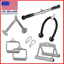 Tricep Press Down Cable Machine Attachment LAT Pulldown Gym 8 PCs Set