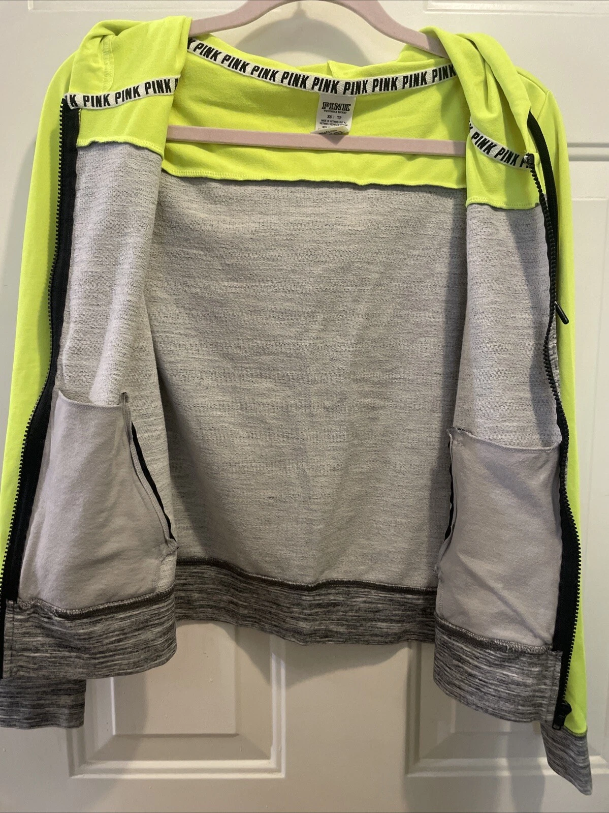 UNDERCOVER Felpa con cappuccio ROSA Victoria's Secret verde e grigio neon allenamento giacca da palestra XS TP