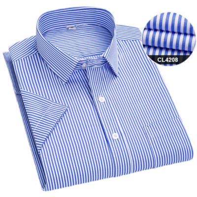 Mens Formal Shirts Office Short Sleeves Striped Bussiness Casual Summer Shirts
