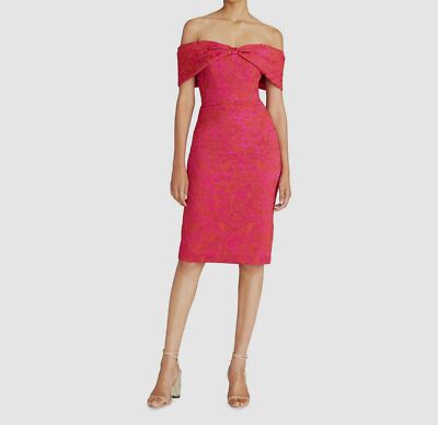 $696 Theia Women Pink Floral Off The-Shoulder Eveline Sheath Dress Size 12