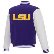 Louisiana LSU Tigers Reversible Fleece Jacket Faux Leather Sleeves JH Design